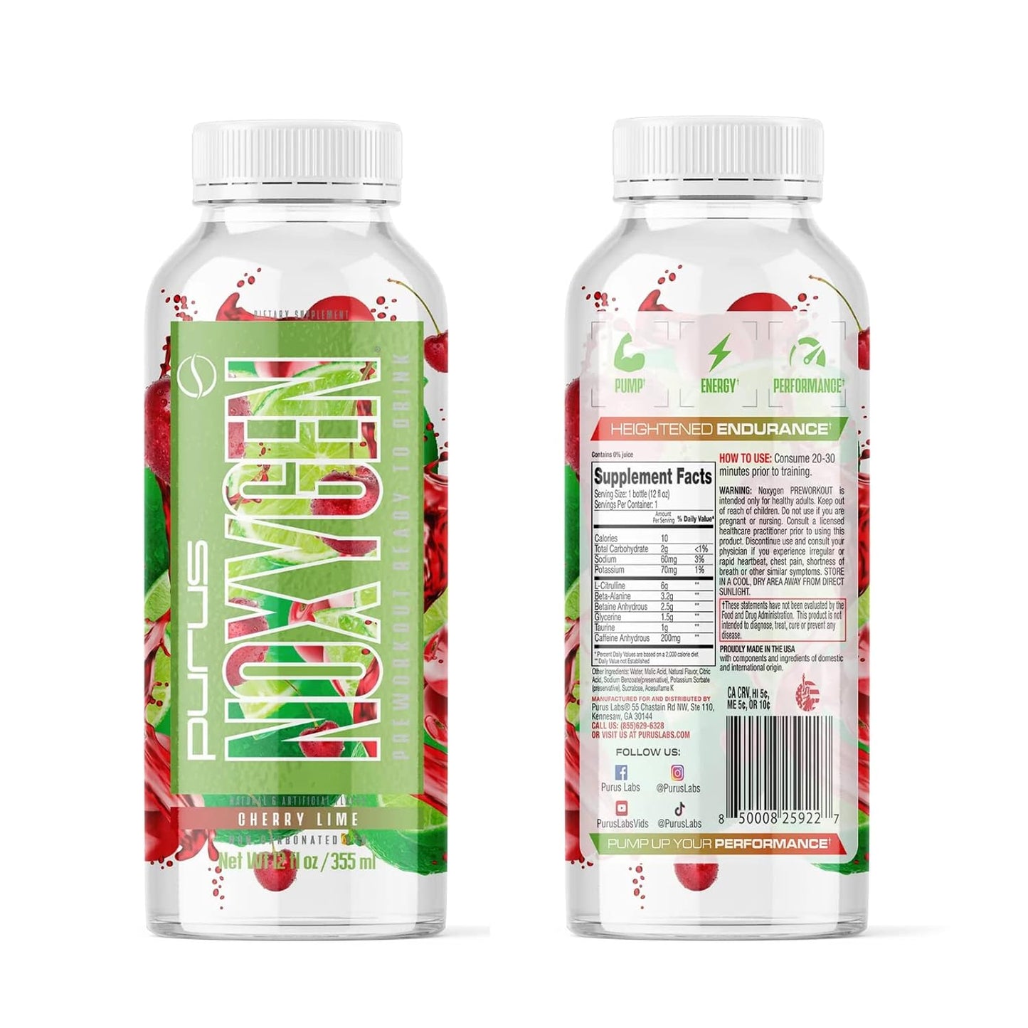 NOXygen Ready To Drink Pre-Workout - Cherry Lime Flavor, 12 Pack - Energy, Pump, & Performance with 6g Citrulline & 0 Sugars