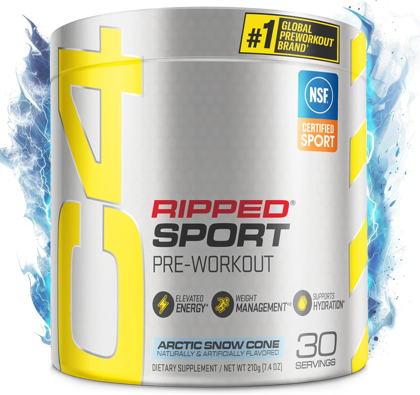 NSF Certified Cellucor C4 Ripped Sport Pre Workout Powder Arctic Snow Cone - Sugar Free Energy Supplement for Men & Women - 135mg Caffeine + Weight Loss - 30 Servings