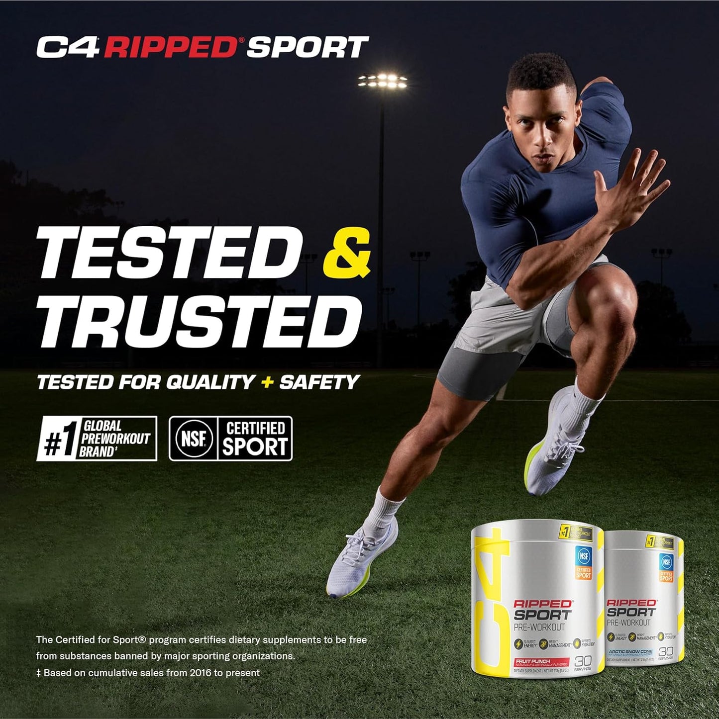 NSF Certified Cellucor C4 Ripped Sport Pre Workout Powder Arctic Snow Cone - Sugar Free Energy Supplement for Men & Women - 135mg Caffeine + Weight Loss - 30 Servings