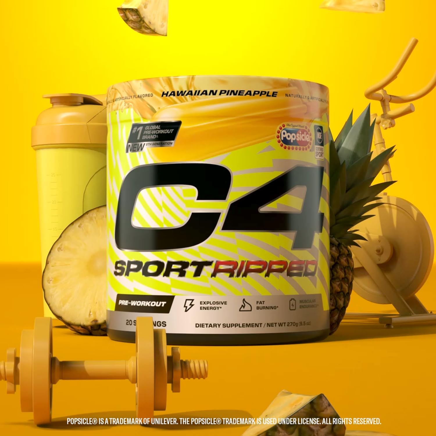 NSF Certified Cellucor C4 Ripped Sport Pre Workout Powder with 200mg Caffeine - Hawaiian Pineapple Flavor - 20 Servings
