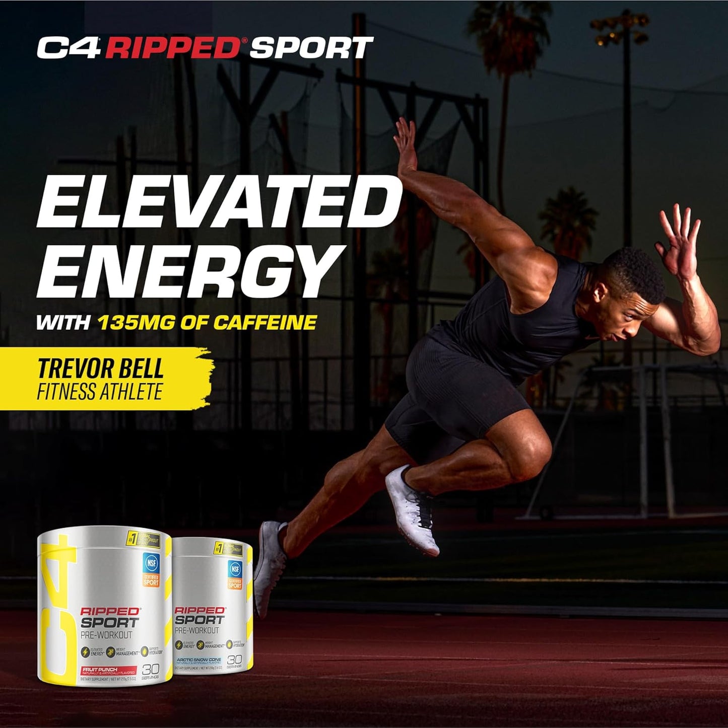 NSF Certified Cellucor C4 Ripped Sport Pre Workout Powder Arctic Snow Cone - Sugar Free Energy Supplement for Men & Women - 135mg Caffeine + Weight Loss - 30 Servings