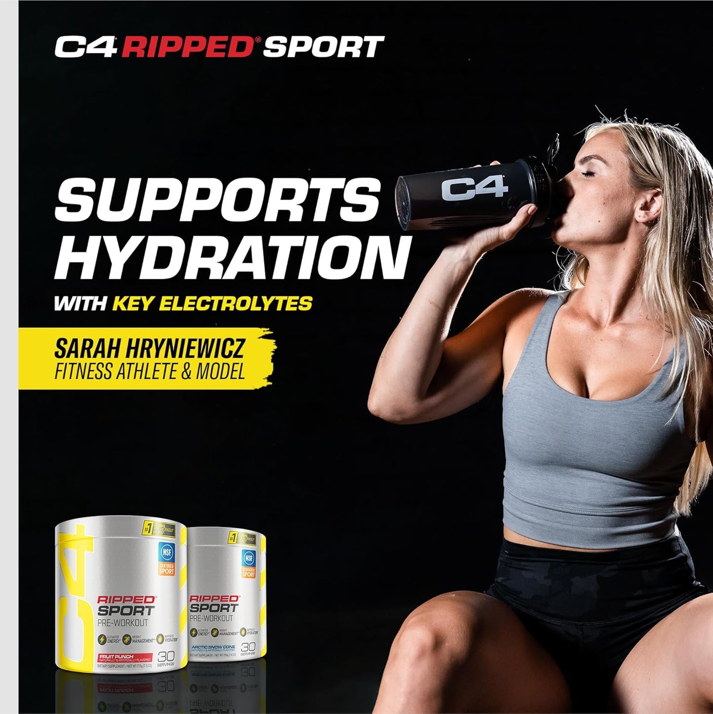 NSF Certified Cellucor C4 Ripped Sport Pre Workout Powder Arctic Snow Cone - Sugar Free Energy Supplement for Men & Women - 135mg Caffeine + Weight Loss - 30 Servings