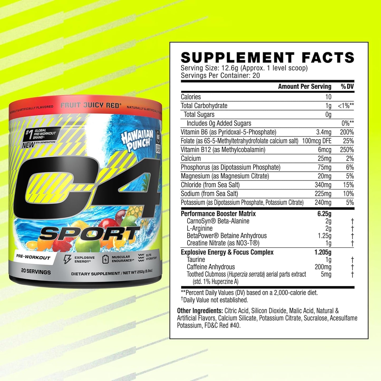 NSF Certified Cellucor C4 Sport Pre Workout Powder - Elite Hydration & Energy Supplement - 200mg Caffeine + Creatine - Hawaiian Punch Flavor