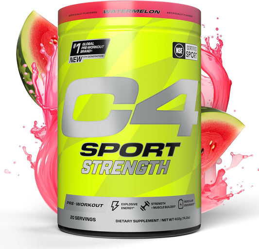 NSF Certified Cellucor C4 Sport Strength Pre Workout Powder - Energy Supplement with Beta-Alanine, Creatine, 200mg Caffeine - Watermelon Flavor, 20 Servings for Men & Women