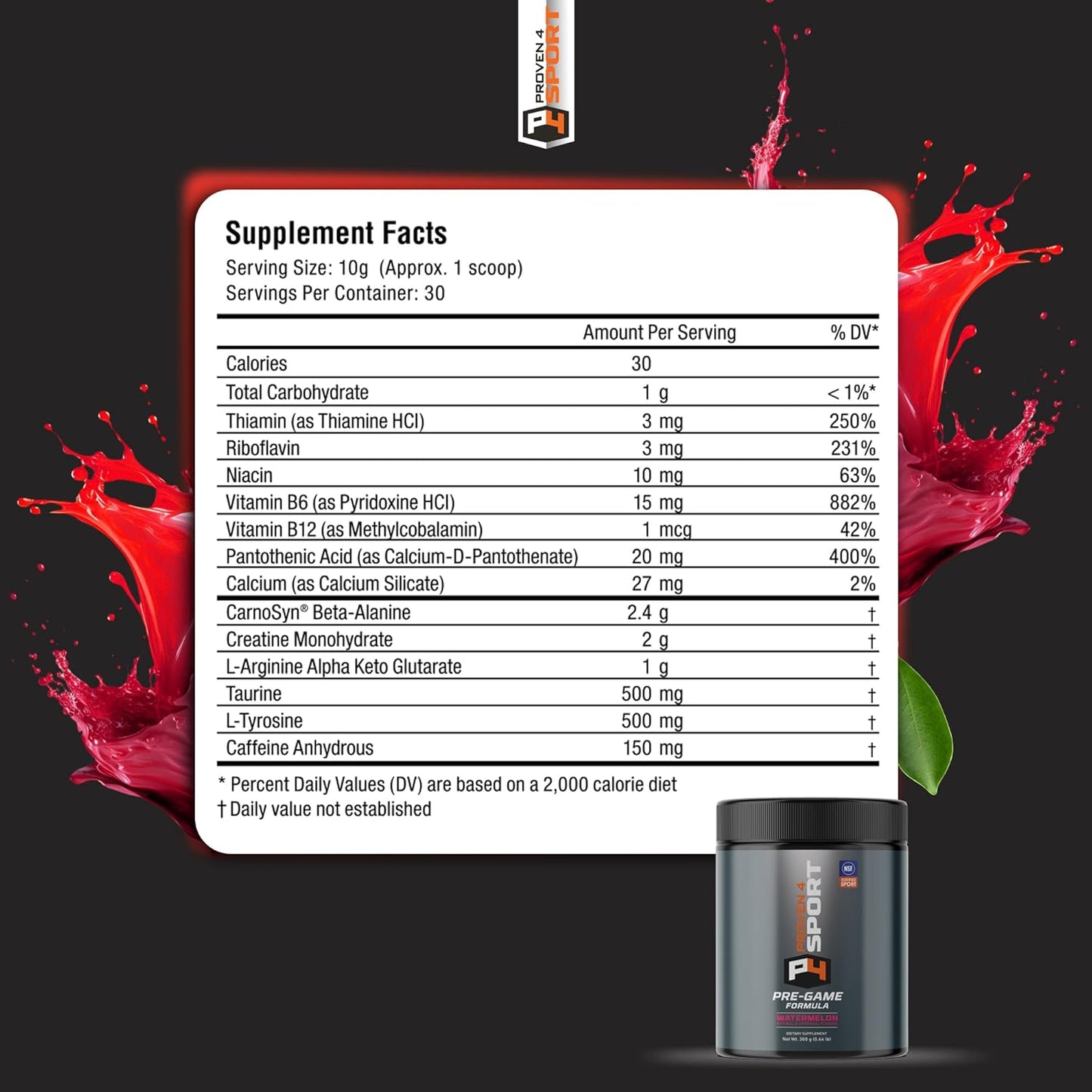 NSF Certified Pre-Workout Powder for Men and Women with Creatine, Beta Alanine, and Caffeine - Watermelon Flavor - 30 Servings