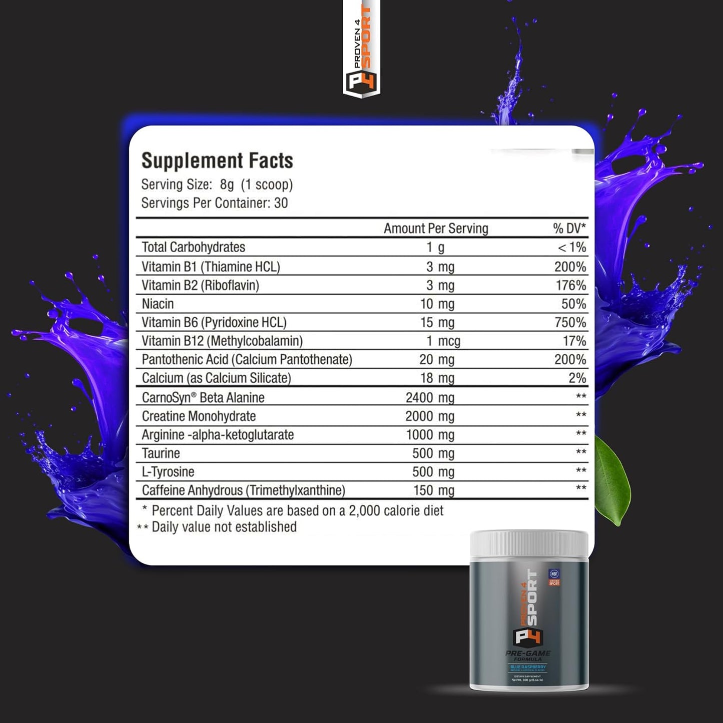 NSF Certified Pre Workout Powder for Men and Women with Creatine, Beta Alanine, and Caffeine - Blue Raspberry Energy Supplement - 30 Servings