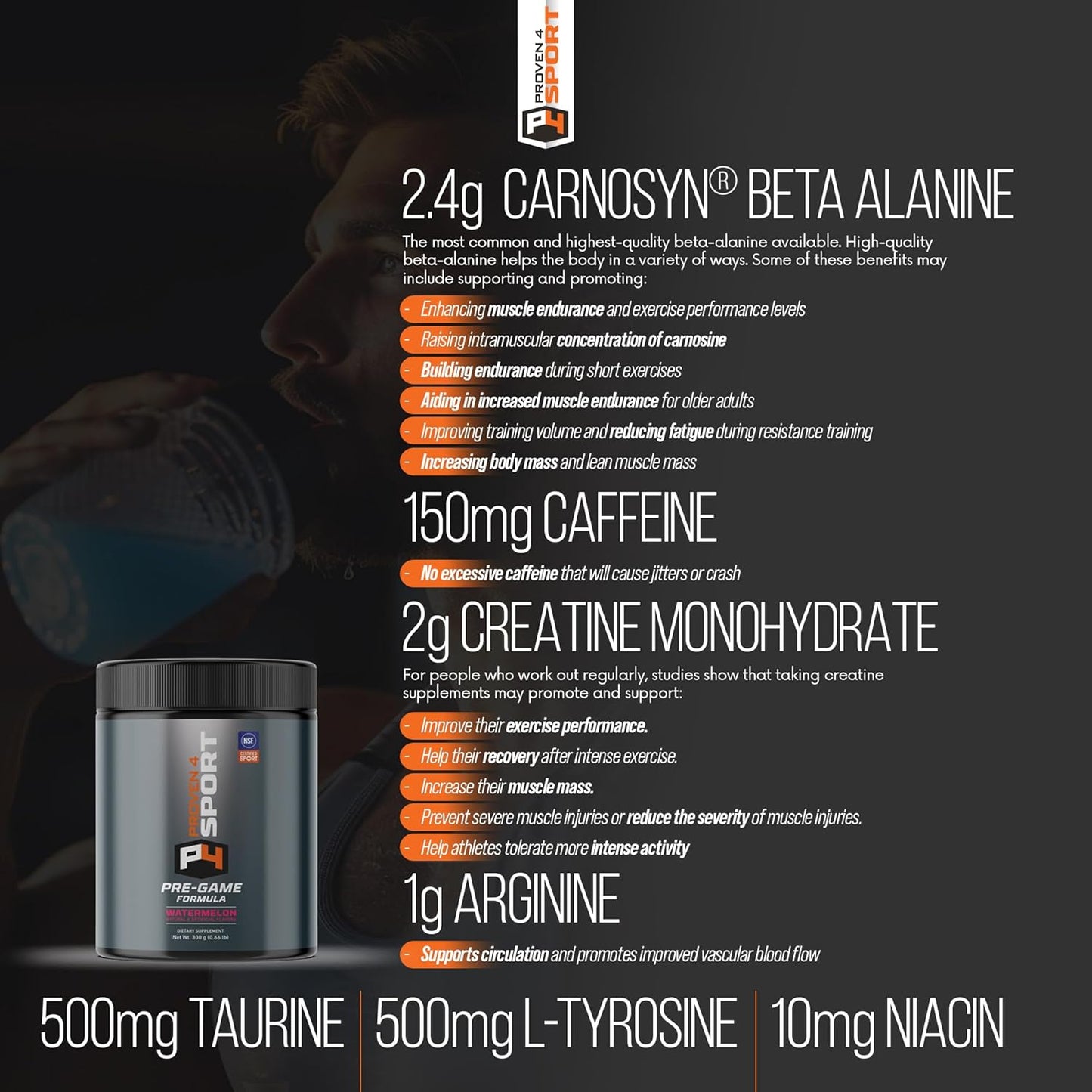 NSF Certified Pre-Workout Powder for Men and Women with Creatine, Beta Alanine, and Caffeine - Watermelon Flavor - 30 Servings