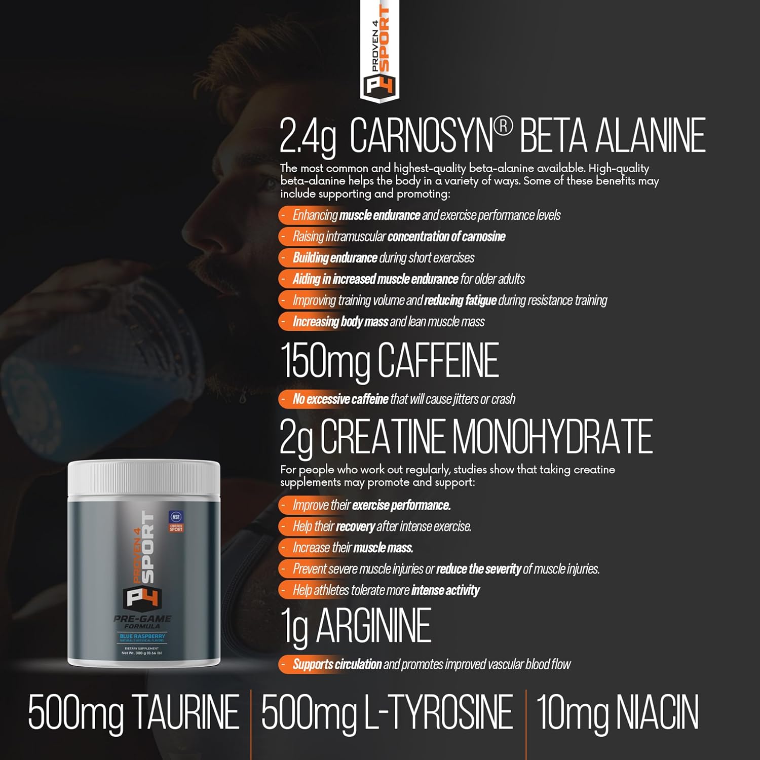NSF Certified Pre Workout Powder for Men and Women with Creatine, Beta Alanine, and Caffeine - Blue Raspberry Energy Supplement - 30 Servings