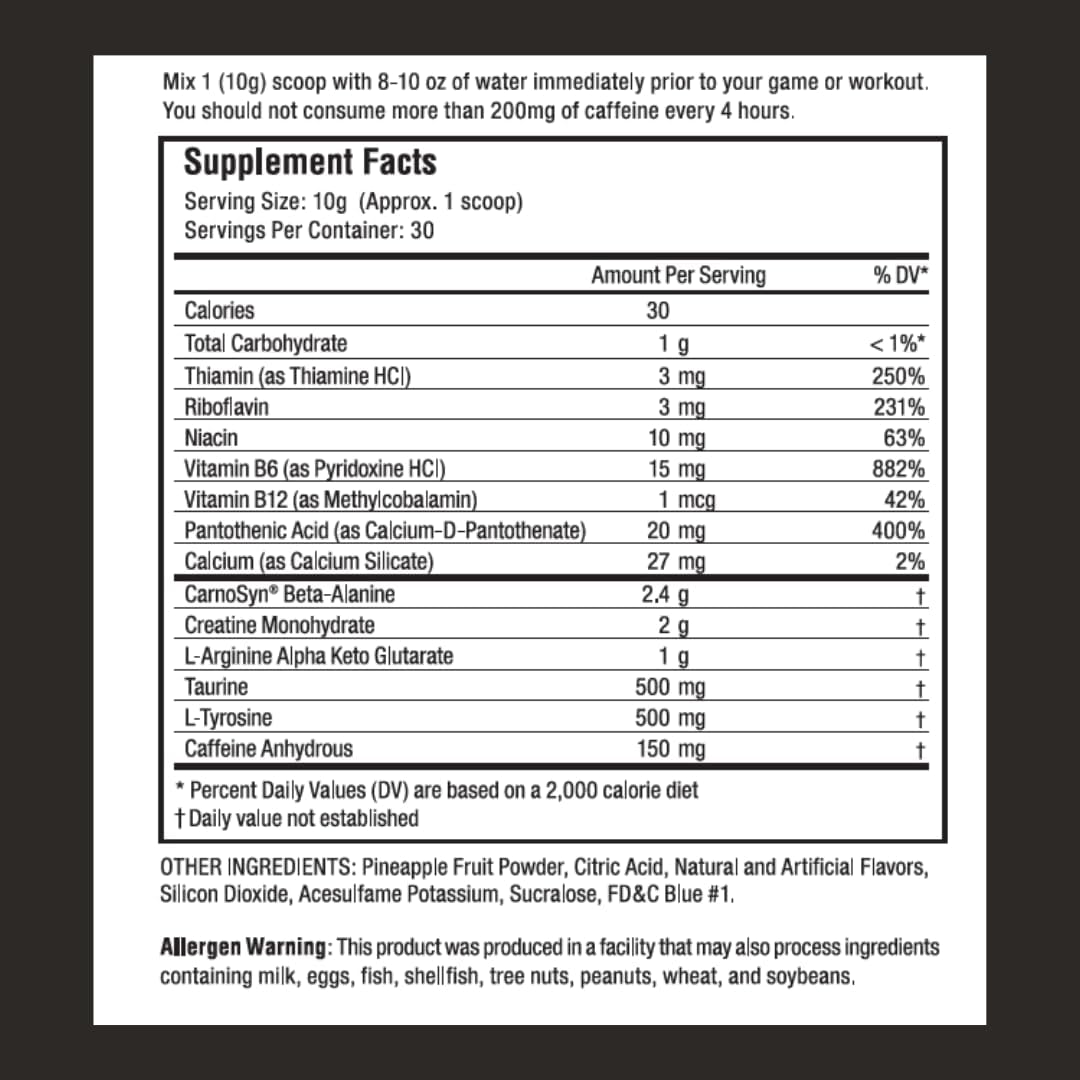 NSF Certified Pre Workout Powder for Men and Women with Creatine, Beta Alanine, and Caffeine - Blue Raspberry Energy Supplement - 30 Servings