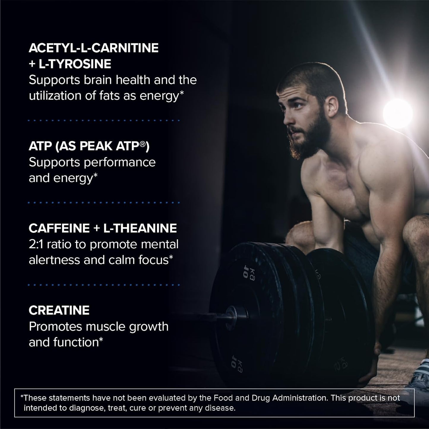 NSF Certified Pre Workout Powder for Sport Workouts - Energy & Recovery - L-Tyrosine, Acetyl L-Carnitine, Creatine, Caffeine - 6.3 oz