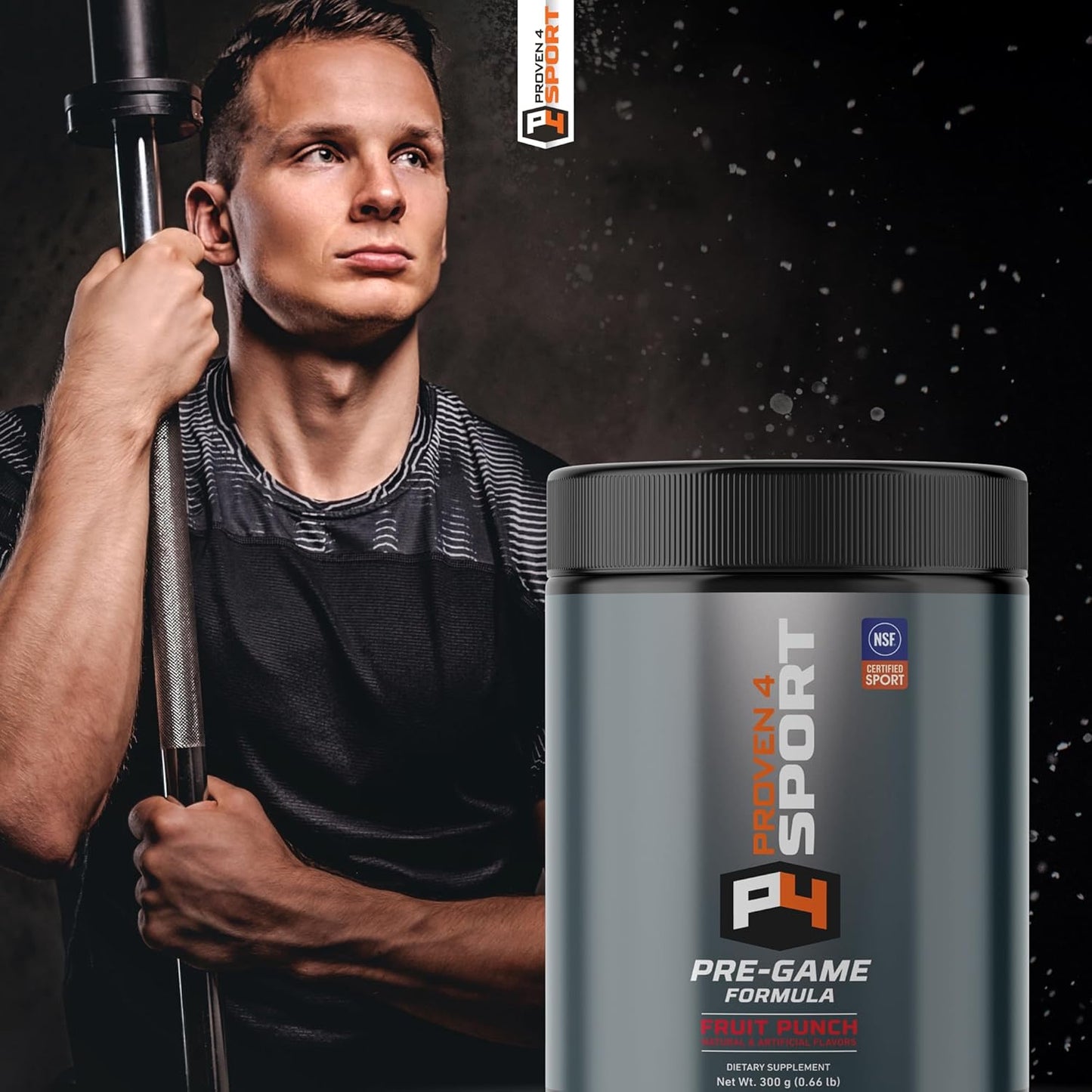 NSF Certified Proven4 Sport Pre Workout Powder with Creatine, Beta Alanine, and Caffeine - Fruit Punch Flavor - 30 Servings for Men and Women