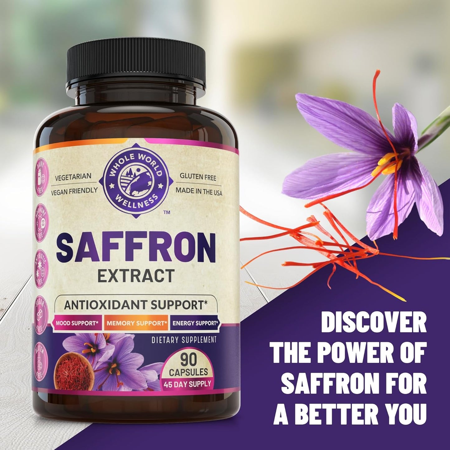 NSF Certified Pure Saffron Extract for Weight, Appetite, Mood & Memory Support - 45-Day Supply for Men & Women