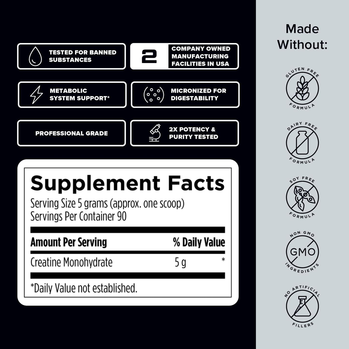 NSF Certified Sport Creatine Monohydrate Powder for Muscle Recovery and Strength - 1 lb / 90 Servings