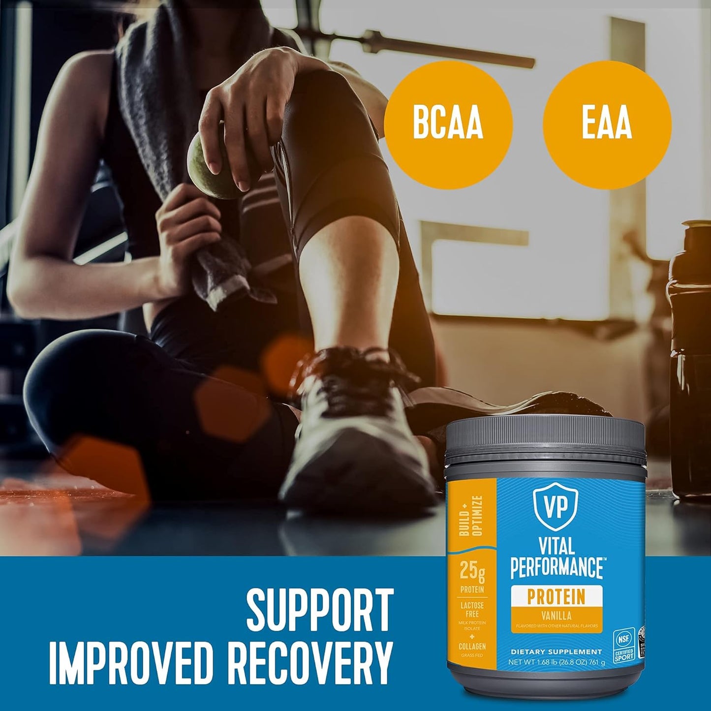 NSF Certified Vanilla Performance Powder with 10g Collagen Peptides, 8g EAAs, 5g BCAAs - Lactose-Free Milk Protein Isolate Blend, 1.68lb