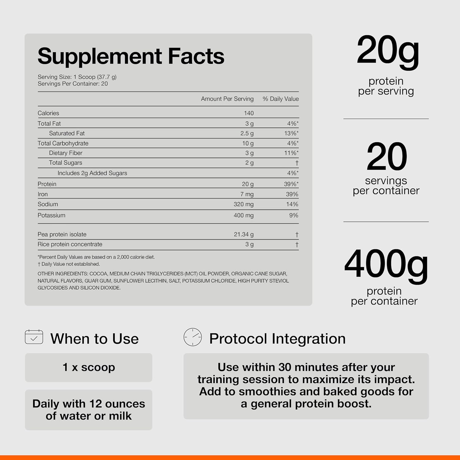 NSF Certified Vegan Protein Powder - 20g Plant Based Protein, Gluten-Free Chocolate - 20 Servings