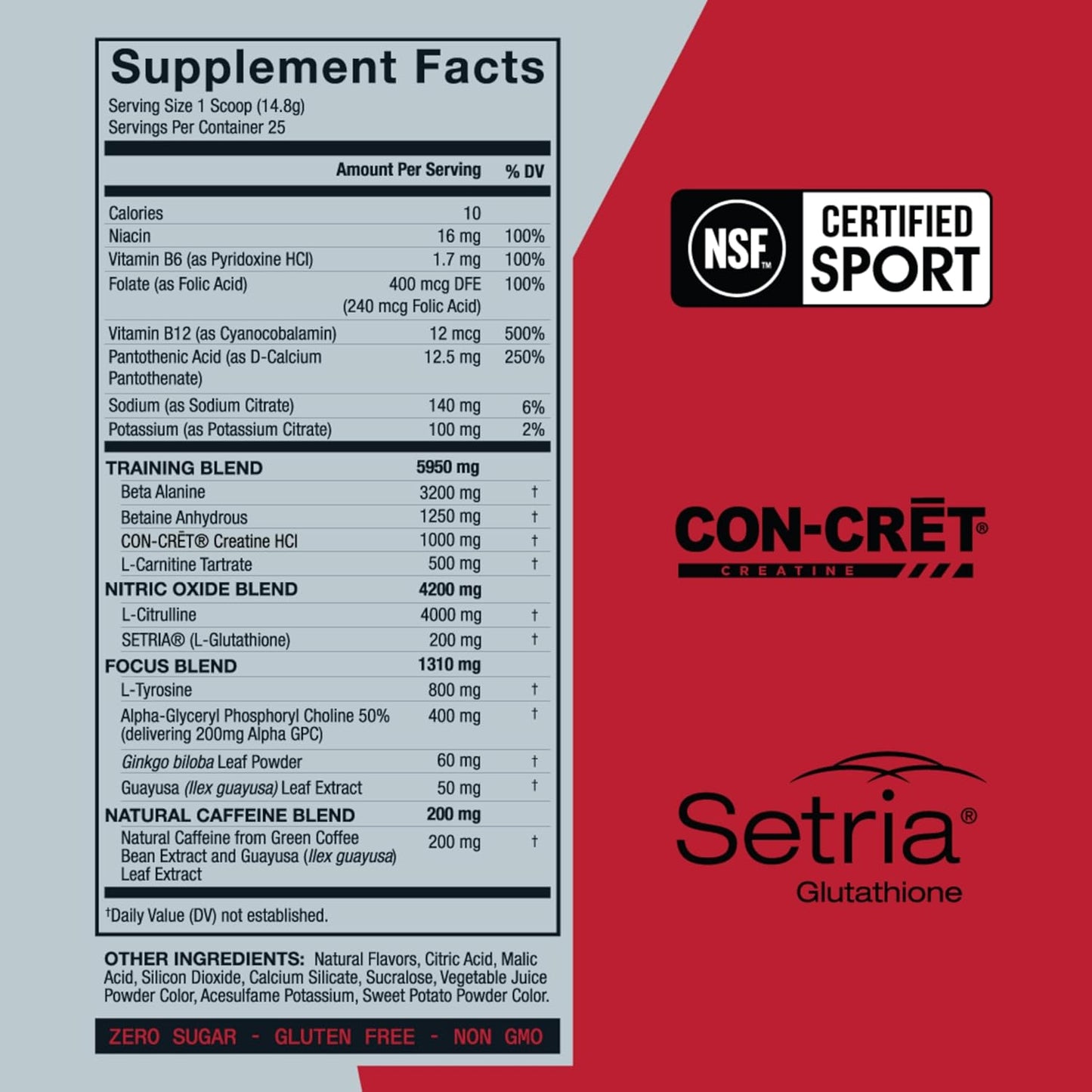 NSF Certified Zero Sugar Cherry Lime Pre Workout Powder with Electrolytes & Caffeine - 25 Servings