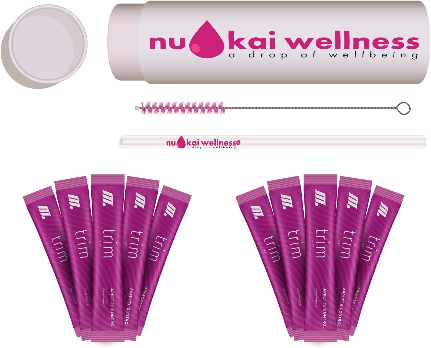 Nu Kai Wellness Trim Stik Sampler Pack - 10 Stiks, Keto-Friendly, Sugar-Free, Low Glycemic - Includes Reusable Glass Straw