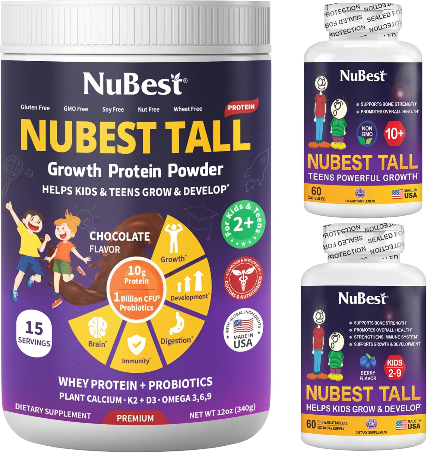 NuBest 3X Height Growth Kit Chocolate Protein Powder for Kids - Promotes Height Growth, Bone Strength, Immunity, Digestion