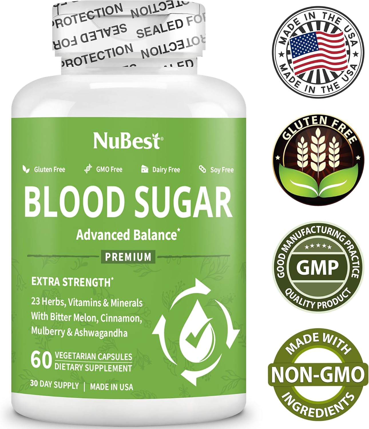 NuBest BS Support - Enhanced Blend with Bitter Melon, Ashwagandha, Cinnamon, Chromium, Magnesium, Vitamins, Alpha Lipoic Acid, Cayenne Pepper - Pack of 3