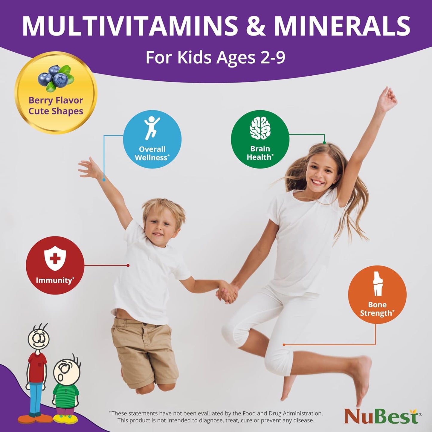 NuBest Kids Bundle: Doctor Taller 90 Vegan Chewable Tablets (Grape Flavor) + Tall Kids 90 Chewable Tablets (Berry Flavor) - Supports Height Growth for Kids 2-9