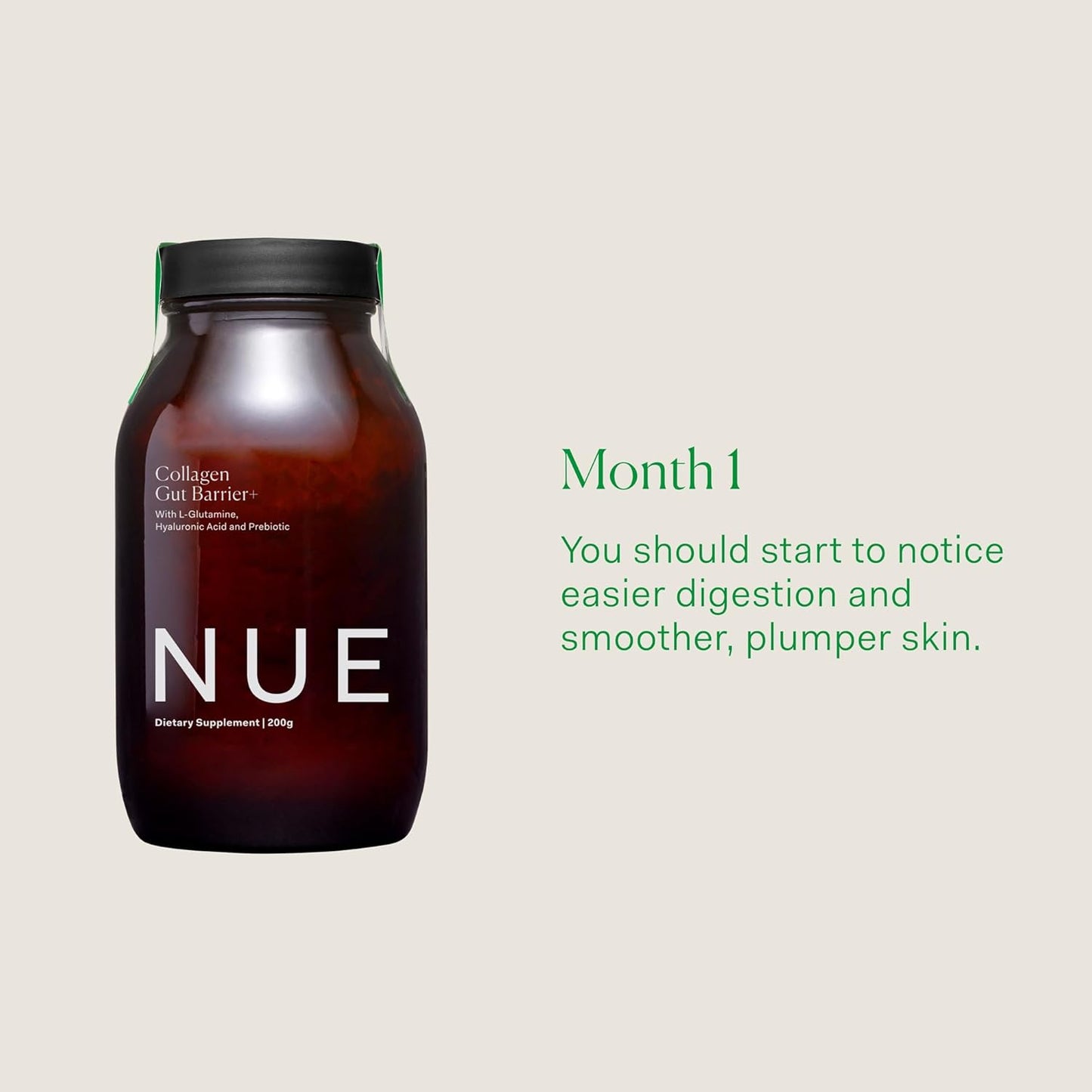 Nue Co. Collagen Gut Barrier+ Supplement with Hyaluronic Acid & Prebiotic for Skin Health - 200g