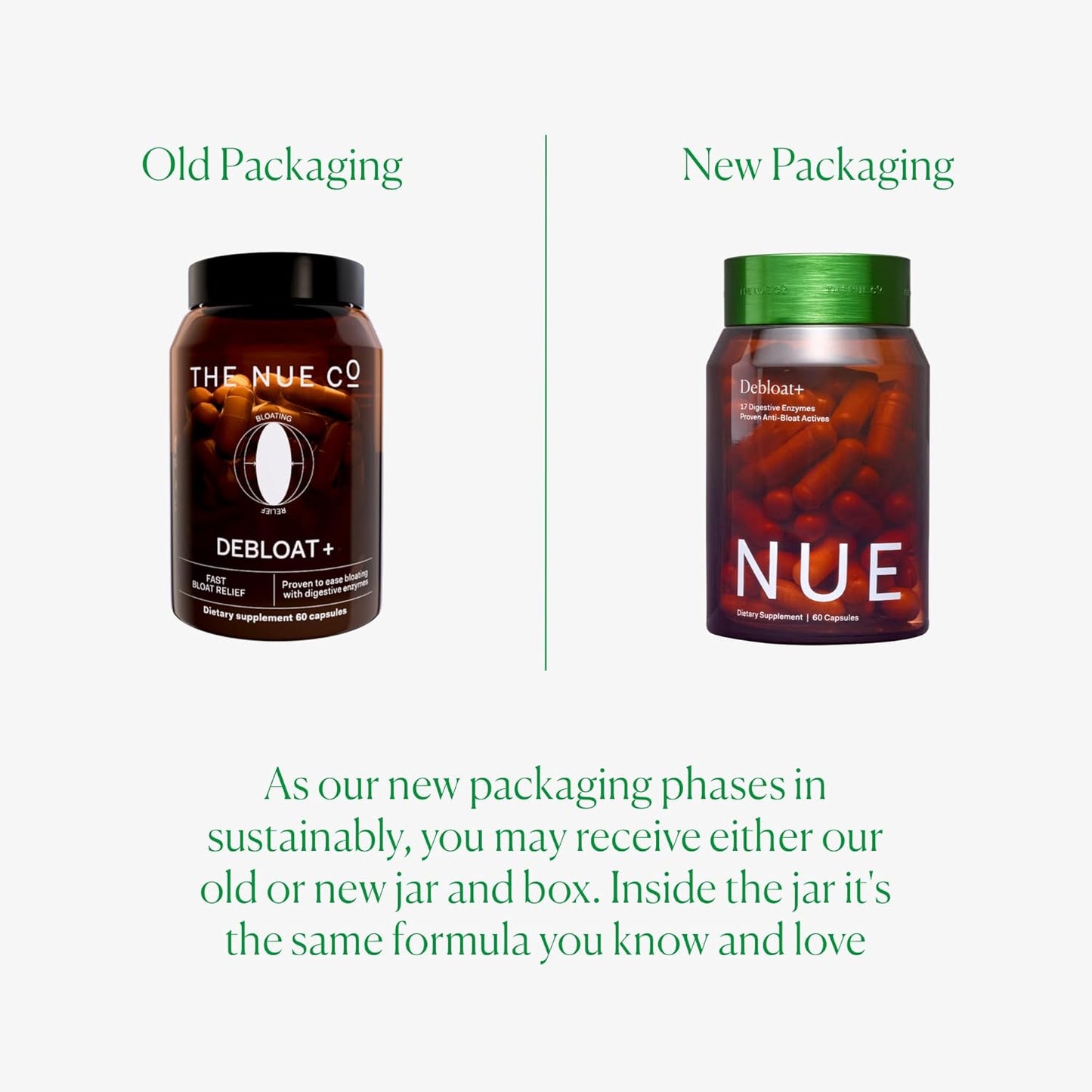Nue Co. DEBLOAT+ Supplement: Relieves Bloating, Gas, Abdominal Pain, Boosts Immunity, Gut Health, Vegan, Gluten-Free - 60 Capsules