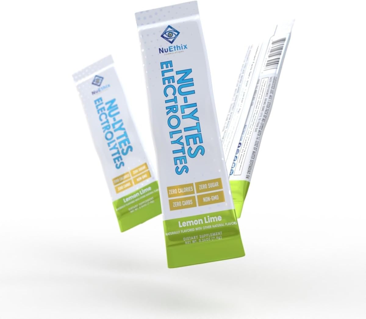 NuEthix Formulations NU-LYTES Electrolyte Powder Packets - Lemon Lime Flavor, Zero-Calorie, Sugar-Free, Non-GMO Hydration Supplement with Glycogen Replenishment - 15 Servings