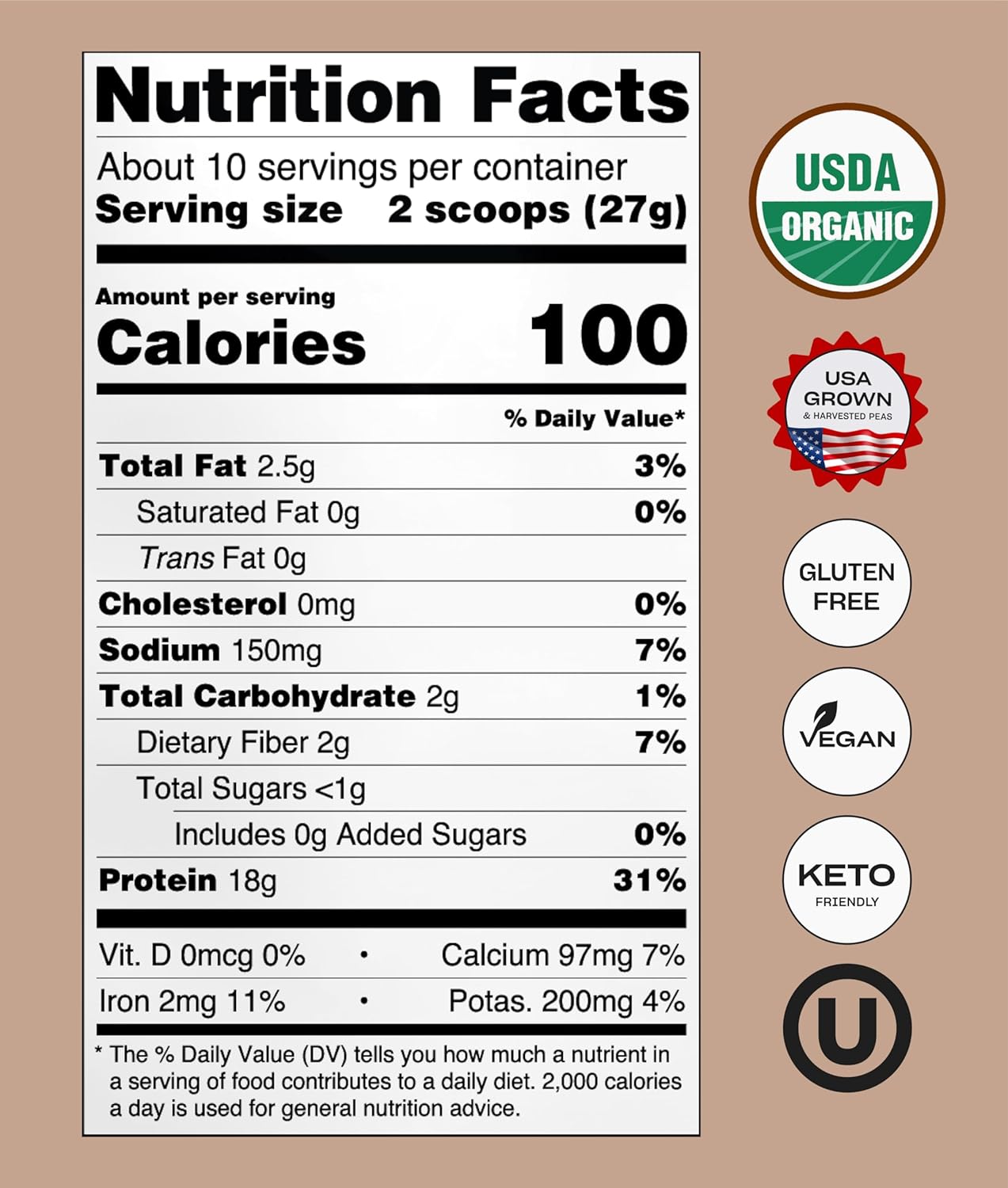 NUFYX® Dreamy Chocolate Heavenly Protein® Powder - 100% Organic American Grown Pea Protein, Vegan, Gluten Free, Low Carb - 20 Scoops