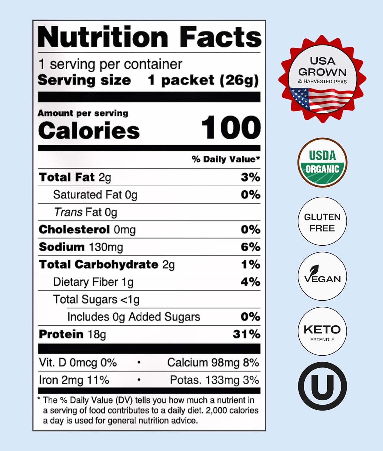 NUFYX® Heavenly Protein® Powder - Creamy Vanilla Flavor - Box of 10 Packets - Vegan, Gluten-Free, Low Carb - Made with 100% Organic American Grown Peas