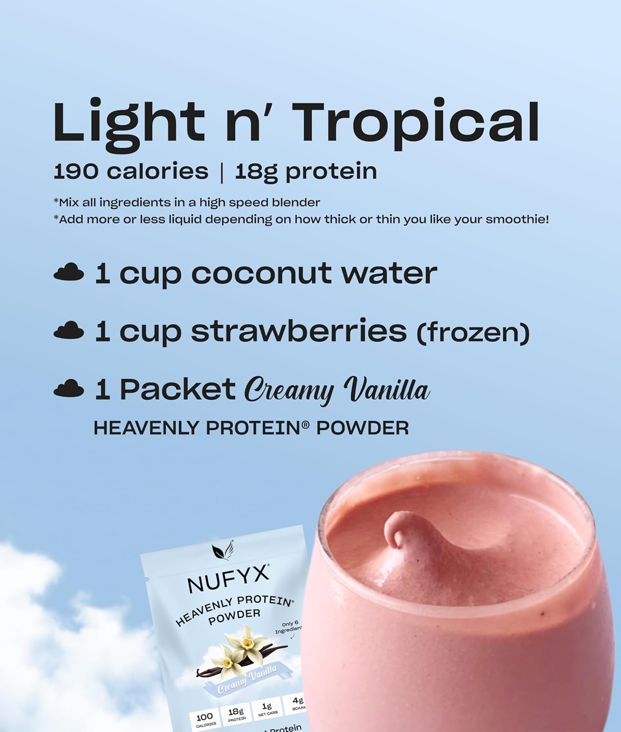 NUFYX® Heavenly Protein® Powder - Creamy Vanilla Flavor - Box of 10 Packets - Vegan, Gluten-Free, Low Carb - Made with 100% Organic American Grown Peas