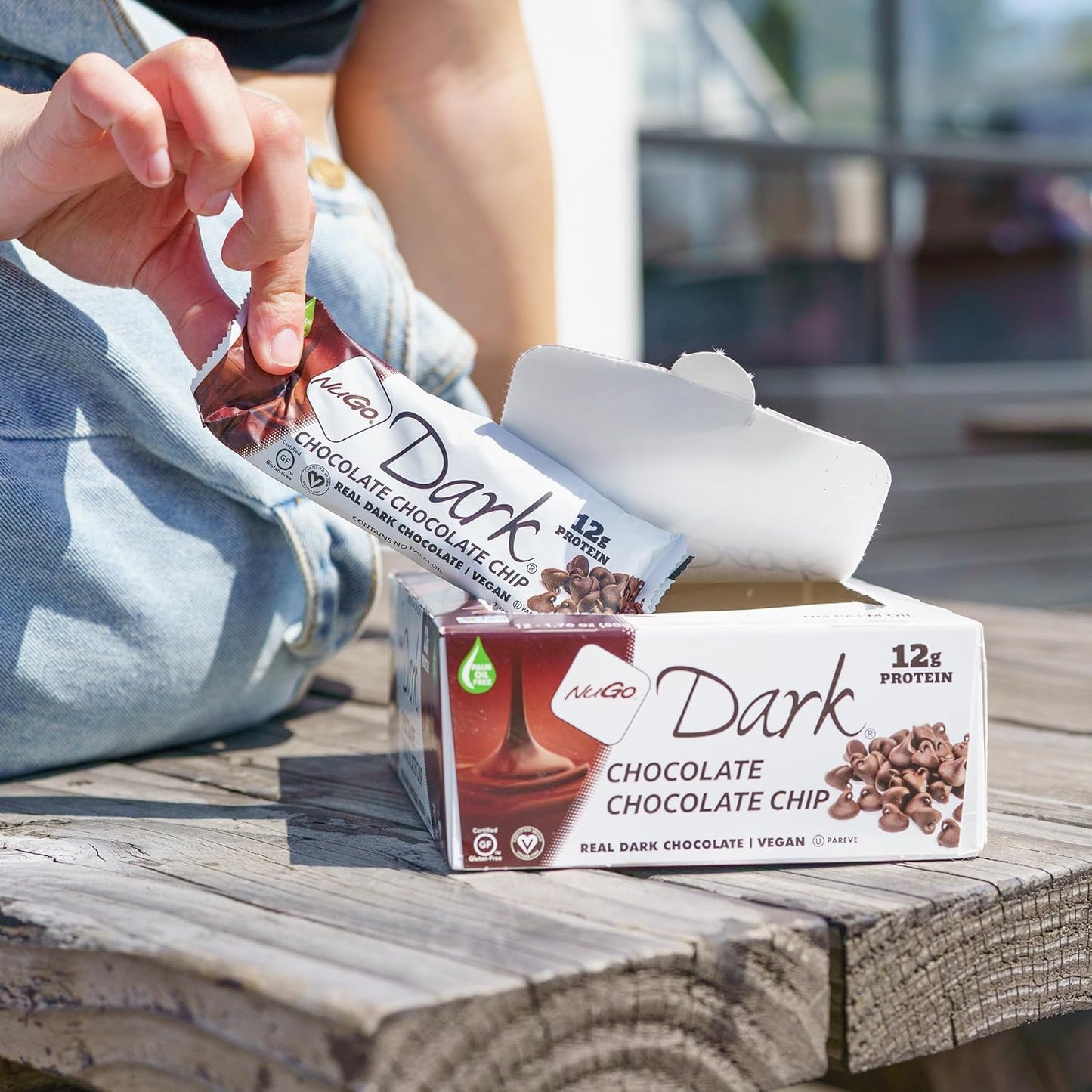 NuGo Dark Chocolate Chocolate Chip Bars - 12g Vegan Protein, 200 Calories, Gluten Free - 24 Count Pack