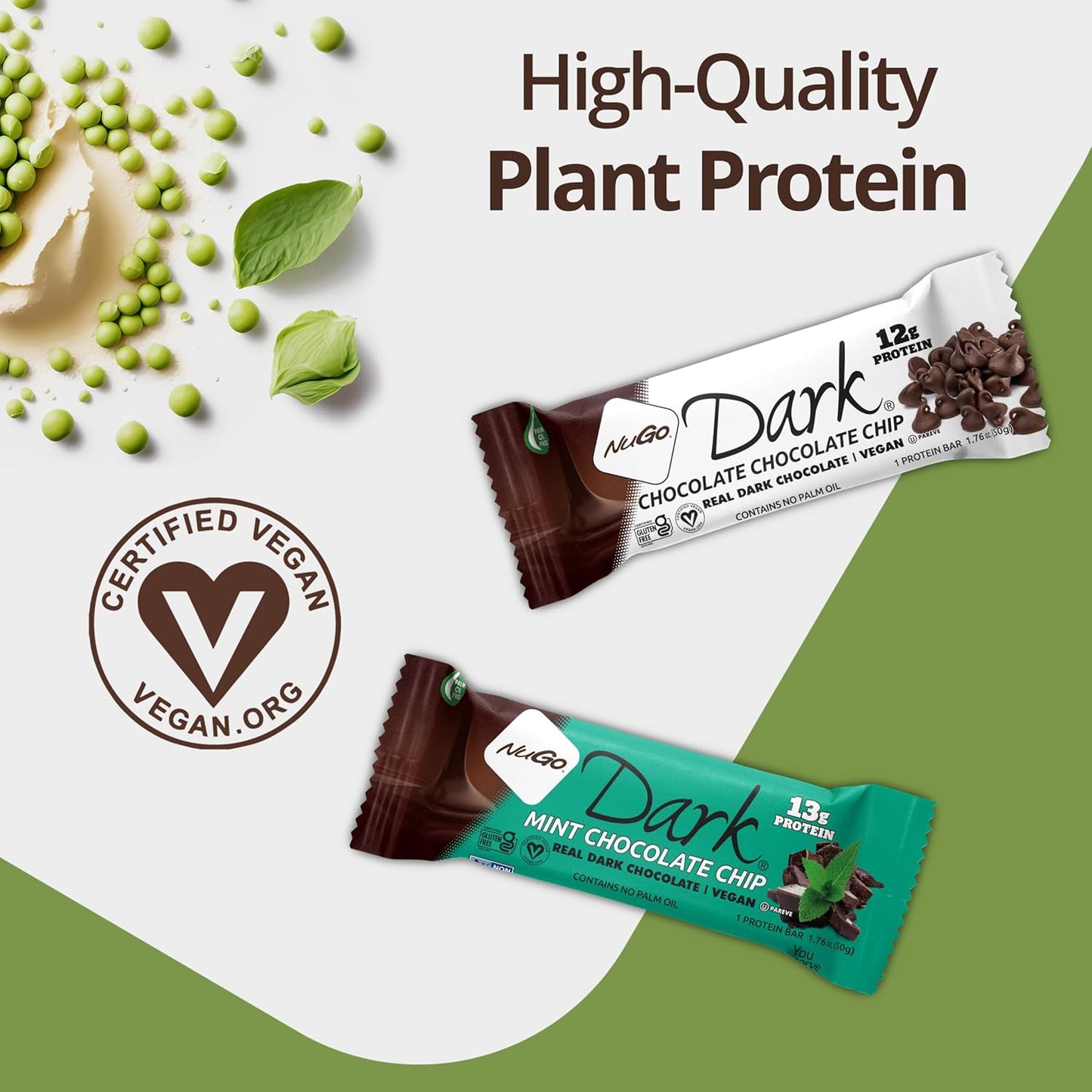 NuGo Dark Variety Pack - Chocolate Pretzel & Chocolate Chocolate Chip Bars, 12g Protein, Vegan, Gluten Free, Non-GMO, Kosher Pareve - 24 Bars