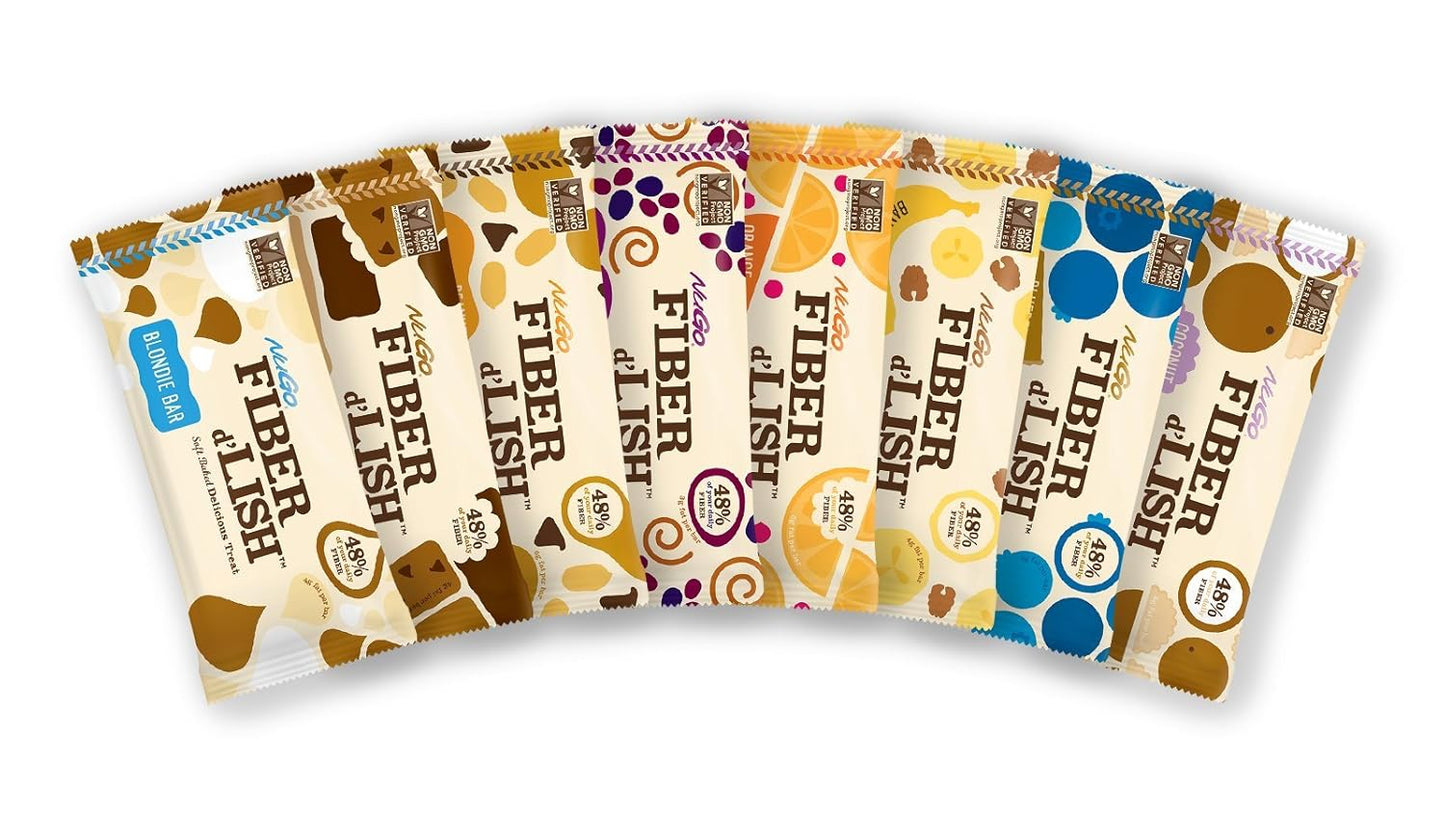 NuGo Fiber d'Lish Blondie and Blueberry Cobbler Bars Bundle - 32 Count, 12g Fiber, 150-160 Calories