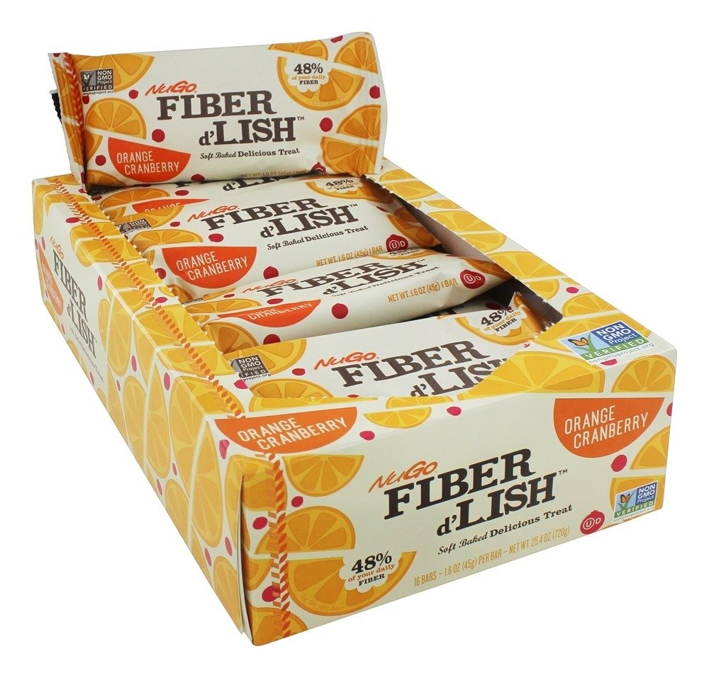 NuGo Fiber d'Lish Orange Cranberry Bars - 12g High Fiber, Vegan, 150 Calories - 16 Count