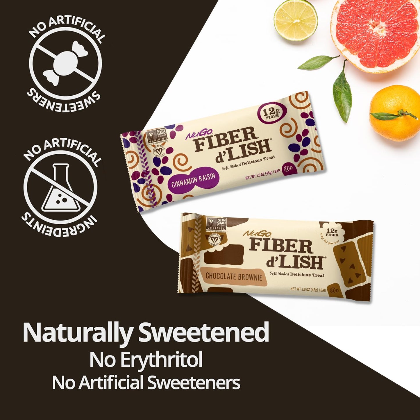 NuGo Fiber d'Lish Orange Cranberry Bars - 12g High Fiber, Vegan, 150 Calories - 16 Count