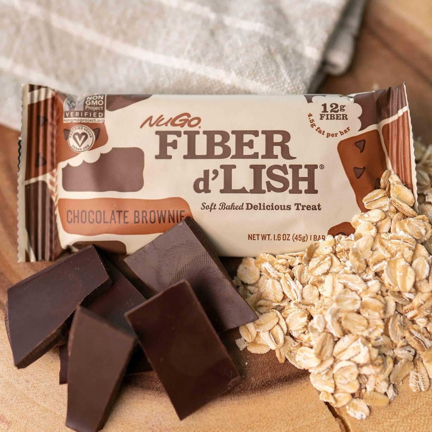 NuGo Fiber D'lish Variety Pack - Chocolate Brownie & Peanut Chocolate Chip Bars, 12g High Fiber, Vegan - 50 Bars Total