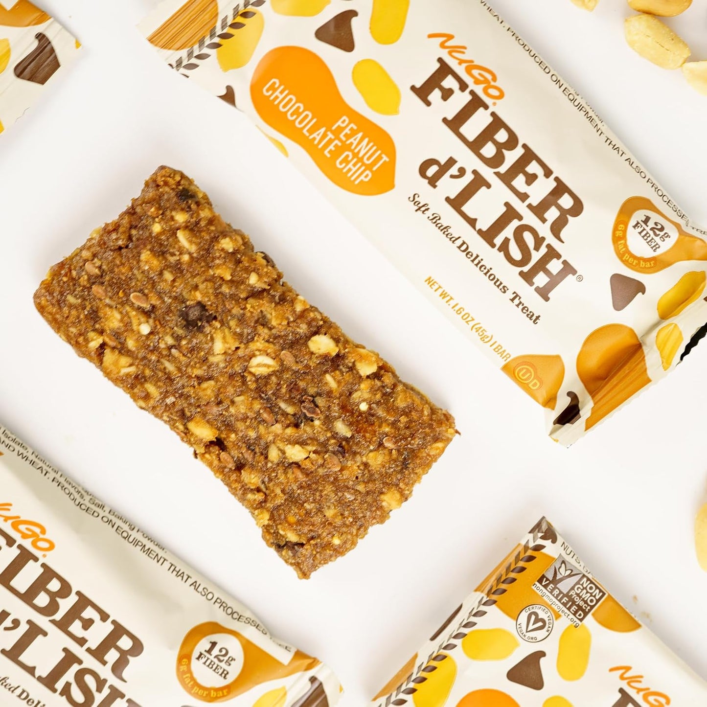 NuGo Fiber D'lish Variety Pack - Chocolate Brownie & Peanut Chocolate Chip Bars, 12g High Fiber, Vegan - 50 Bars Total