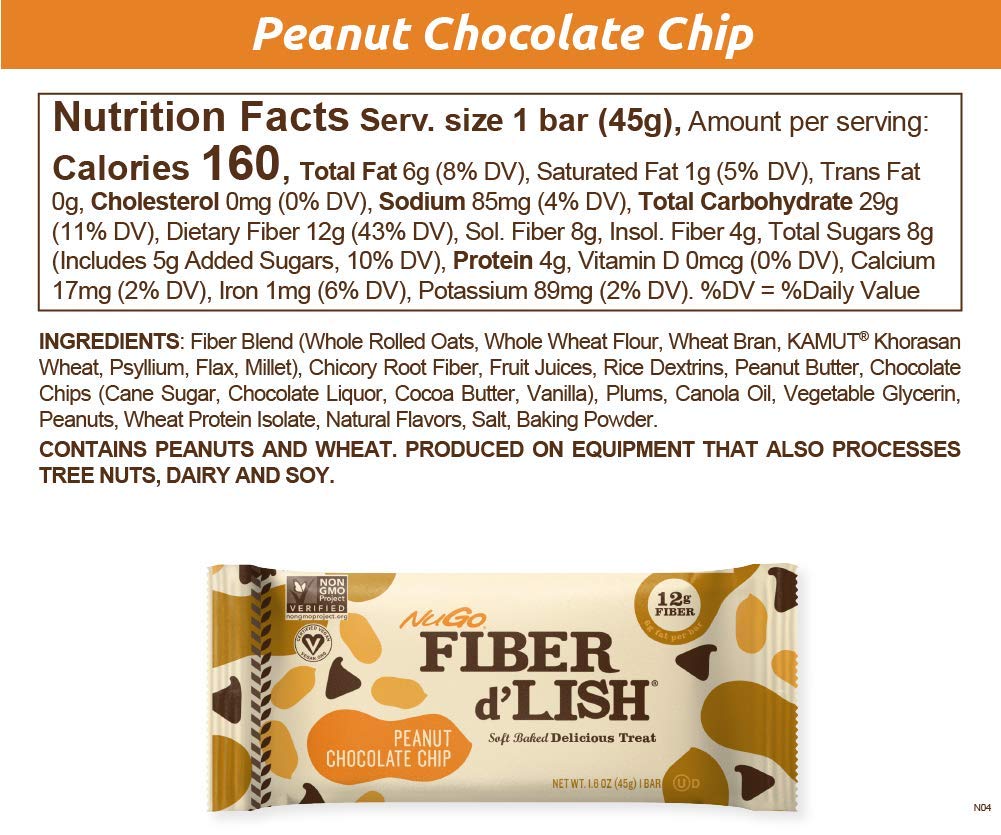 NuGo Fiber D'lish Variety Pack - Chocolate Brownie & Peanut Chocolate Chip Bars, 12g High Fiber, Vegan - 50 Bars Total