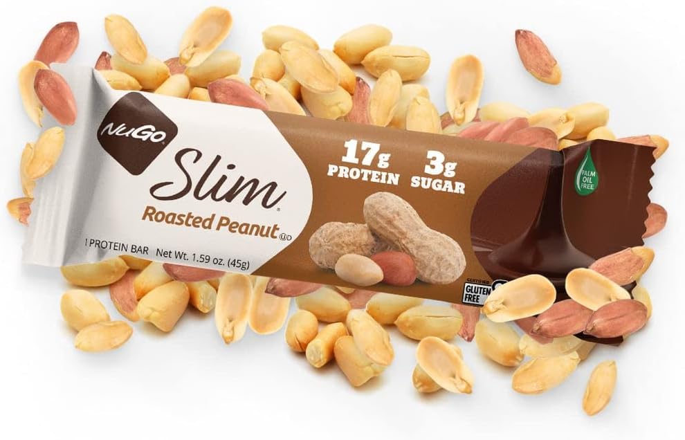 NuGo Slim Dark Chocolate Roasted Peanut Bars - High Protein, Low Sugar, Keto Friendly, 12 Pack