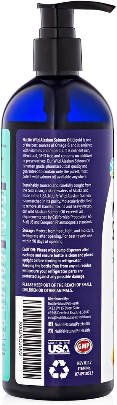 NuLife Natural Liquid Fish Oil for Dogs - Omega 3, 6 & 9 Fatty Acids from Iceland - Skin & Coat Supplement - 12oz