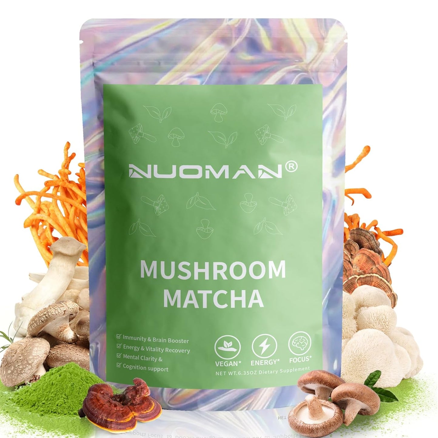NUOMAN Mushroom Matcha Ceremonial Grade Matcha - 30 Servings, 1 Pack