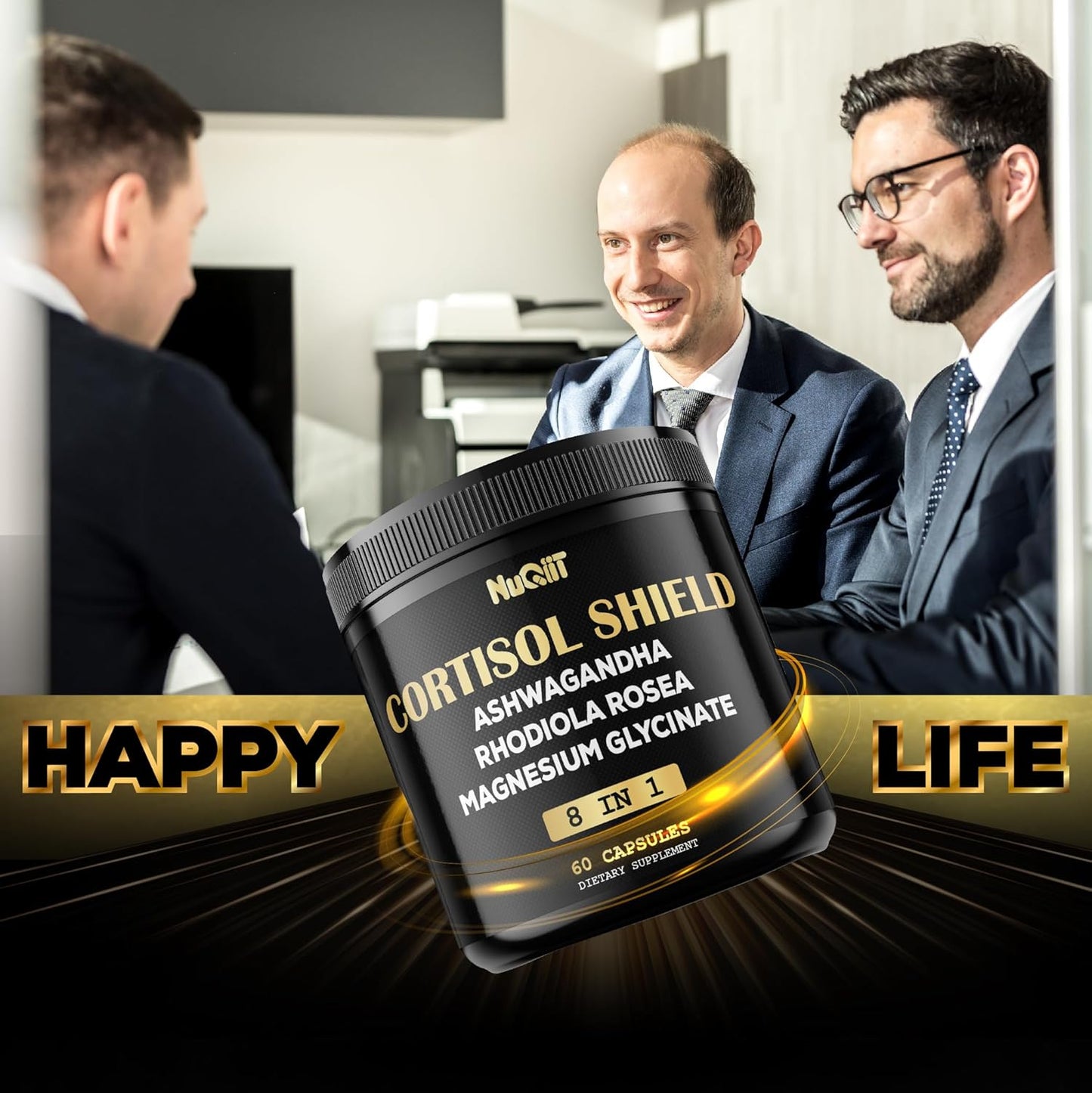 NUQIIT 8-in-1 Cortisol Shield Capsules with Ashwagandha, Magnesium, Rhodiola Rosea, and More for Mind and Mood Balance, Immune Support, and Restful Sleep - 60 Count