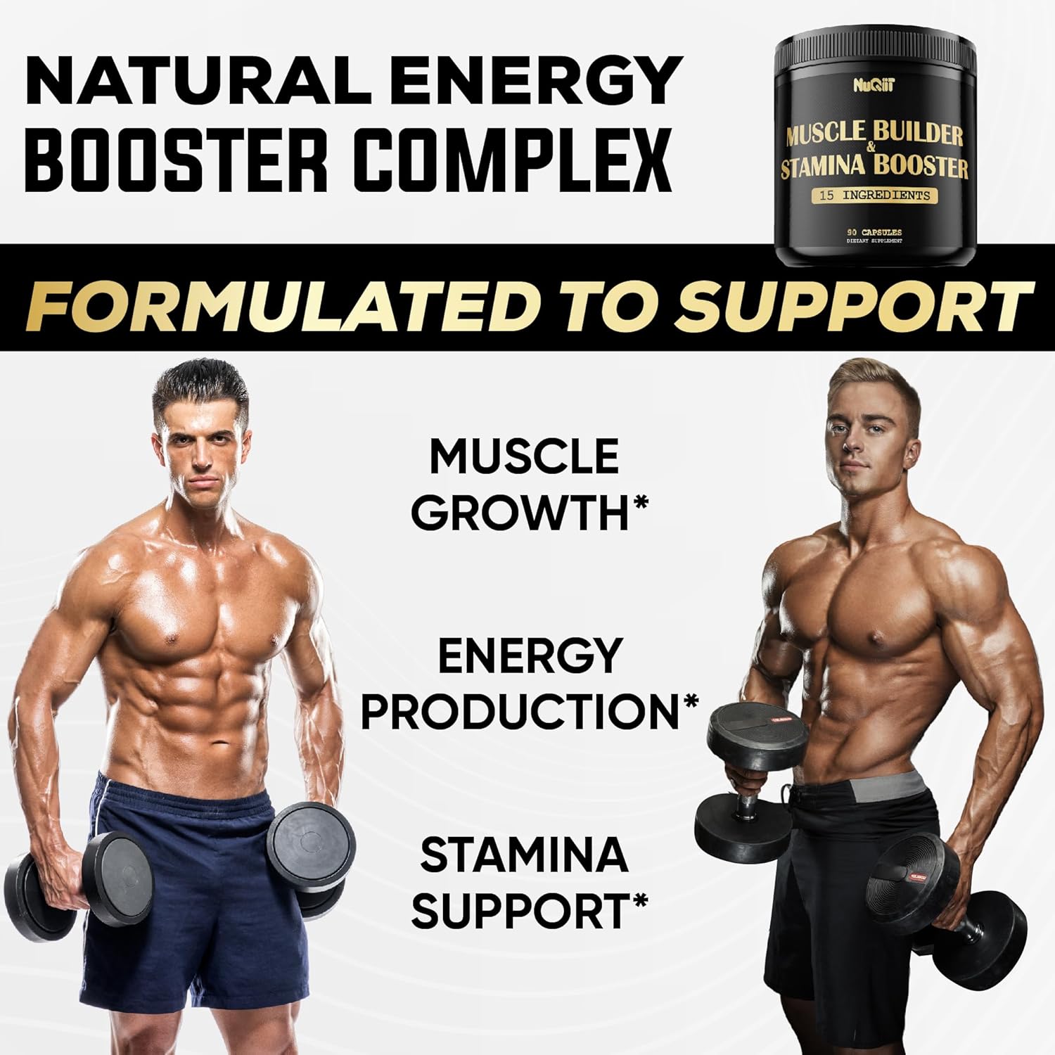 NUQIIT Muscle Builder Supplement with Creatine Monohydrate and Tribulus Terrestris - Enhance Strength, Stamina, and Energy - 90 Capsules