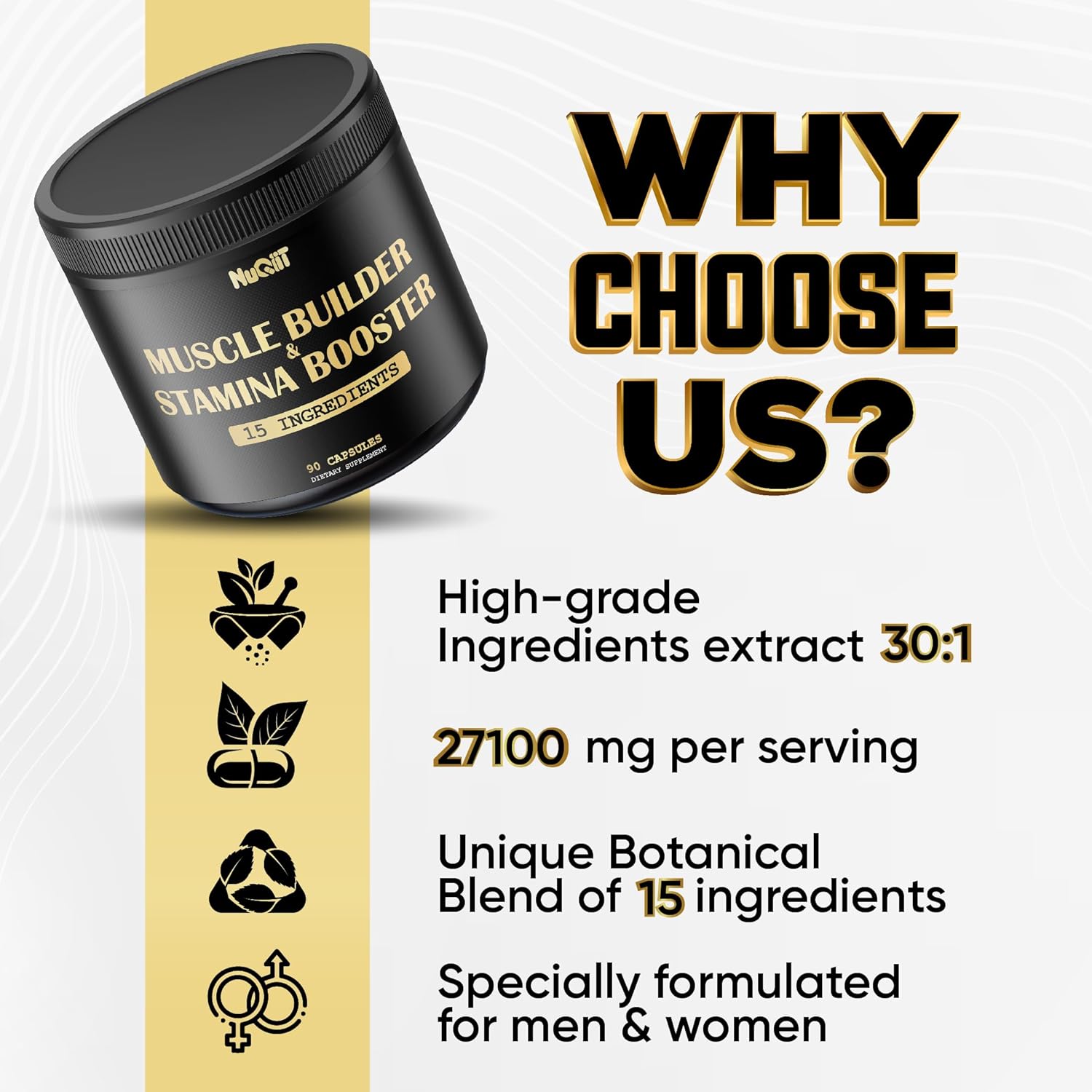 NUQIIT Muscle Builder Supplement with Creatine Monohydrate and Tribulus Terrestris - Enhance Strength, Stamina, and Energy - 90 Capsules