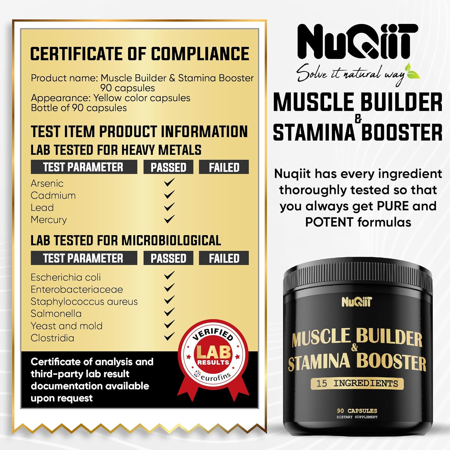 NUQIIT Muscle Builder Supplement with Creatine Monohydrate and Tribulus Terrestris - Enhance Strength, Stamina, and Energy - 90 Capsules