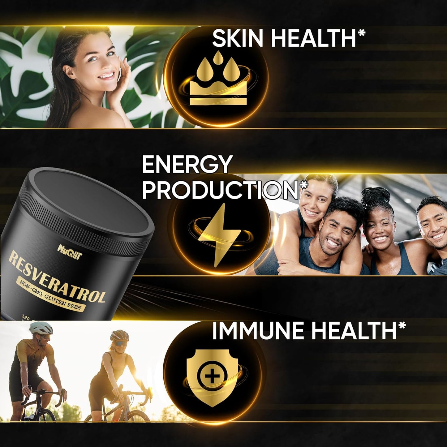 NUQIIT Trans Resveratrol 1000mg Supplement - Boost Immune System, Energy & Heart Health - 120 Vegan Capsules