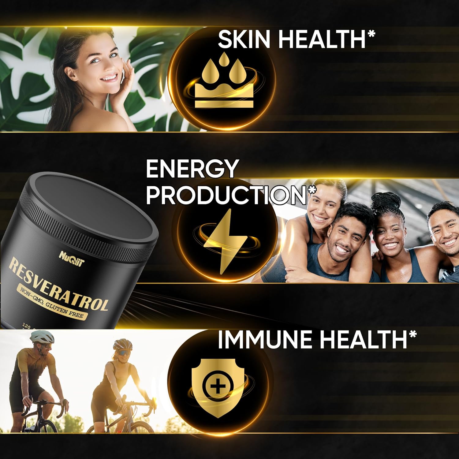 NUQIIT Trans Resveratrol 1000mg Supplement - Boost Immune System, Energy & Heart Health - 120 Vegan Capsules