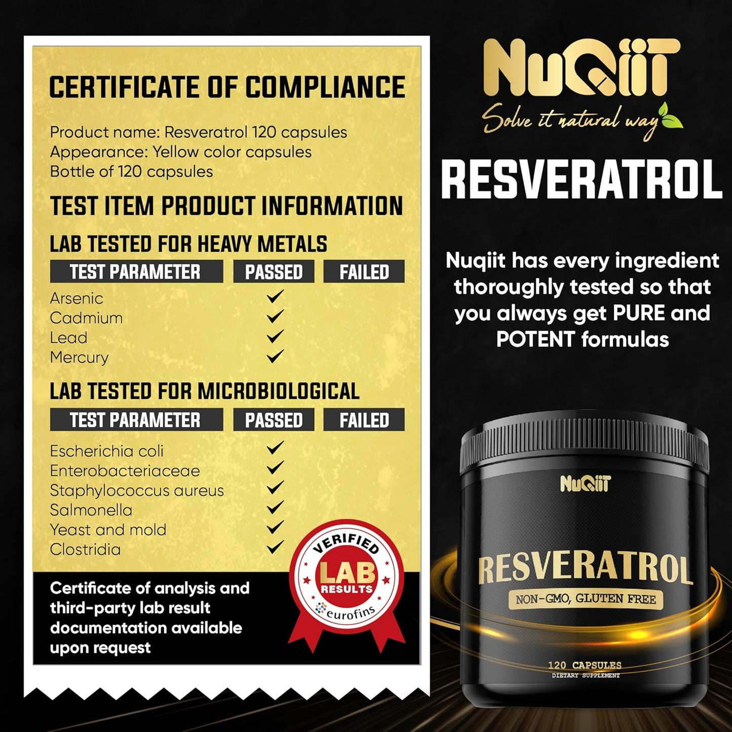 NUQIIT Trans Resveratrol 1000mg Supplement - Boost Immune System, Energy & Heart Health - 120 Vegan Capsules