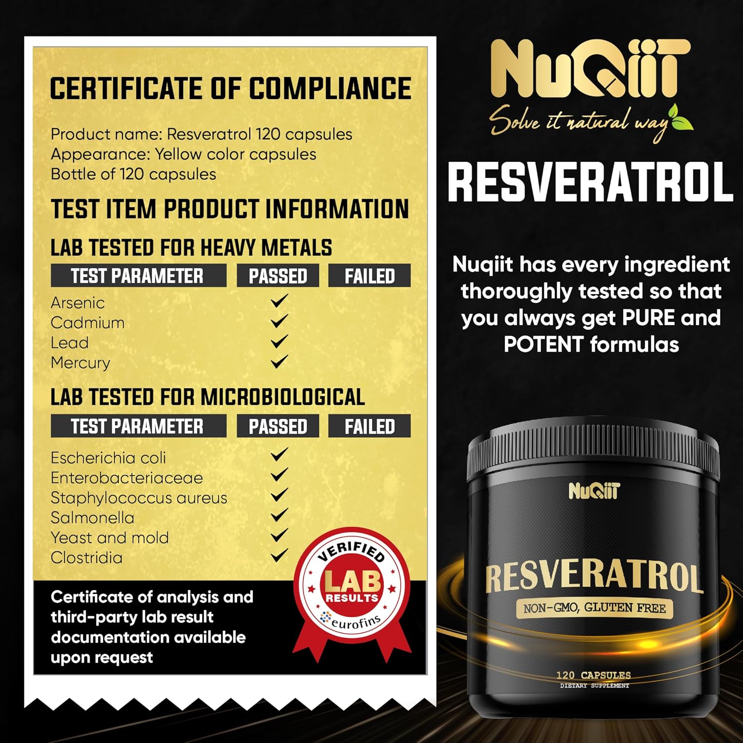 NUQIIT Trans Resveratrol 1000mg Supplement - Boost Immune System, Energy & Heart Health - 120 Vegan Capsules