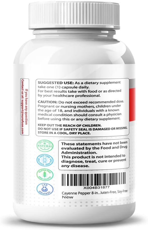 NURAFUSE 8-in-1 Cayenne Pepper Formula with Cinnamon, Turmeric, Garlic, and Artichoke - Non-GMO, Gluten-Free, Soy-Free